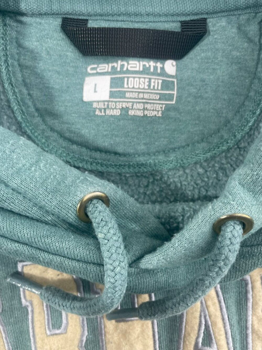 Carhartt Embroidered Hooded Sweatshirt Pocket Cotton Blend Loose Fit Men's Sz L - Picture 7 of 7